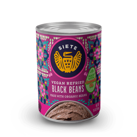 Siete Family Foods, Canned Refried Black Beans, 16 oz. (Pack of 2)