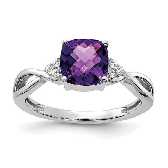 Auriga Fine Jewelry 14K White Gold Checkerboard Amethyst and Diamond Ring for Women Size 7