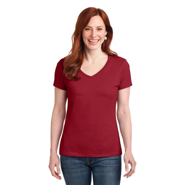 Camiseta Hanes® Ladies Perfect-T de algodón con cuello en V. S04V hanes S04V