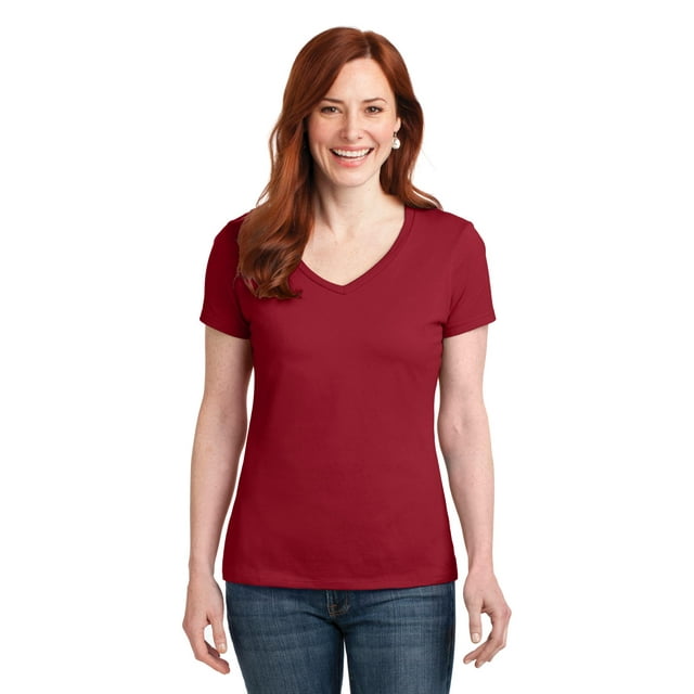 Camiseta Hanes® Ladies Perfect-T de algodón con cuello en V. S04V hanes S04V