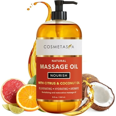Cosmetasa Nourish Massage Oil with Citrus and Coconut Oil, Natural Aromatic Body Oil, 8.8 oz