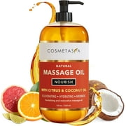 Cosmetasa Nourish Massage Oil with Citrus and Coconut Oil, Natural Aromatic Body Oil, 8.8 oz