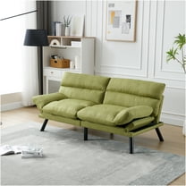 JERFIT Modern Linen Loveseat Sofa Bed 2-Seater Sleeper with Thick Cushions, Green Convertible Couch for Small Space Living Room