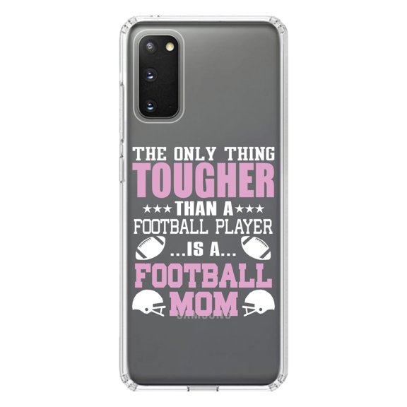 DistinctInk Clear Shockproof Hybrid Case for Galaxy S20 ULTRA / 5G (6.9" Screen) - TPU Bumper Acrylic Back Tempered Glass Screen Protector - Football Mom Only Thing Tougher than Player