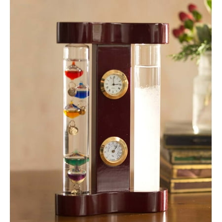 Tigers Art Glass Clock - Galileo Weather Station with Storm Glass, Clock and Hygrometer
