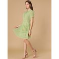 thumbnail image 4 of INSPIRE CHIC Women's Tie Neck Ruched Sleeve Elastic Waist A-Line Double Layers Ruffle Hem Short Dress, 4 of 6