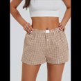 thumbnail image 4 of Pantalones Cortos de Pijama A Cuadros Y2K para Mujer, Tipo Bóxer Elástico, Estilo Urbano Amarillo L, 4 of 7