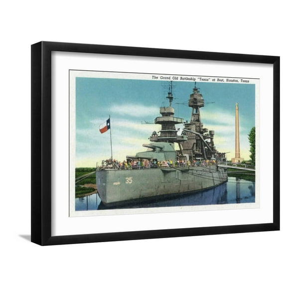 Art.com Houston, Texas - View of the Grand Old Battleship Texas at Rest in Harbor, c.1948 Art Print by Lantern Press, Black Frame Wall Art, 23" x 17"