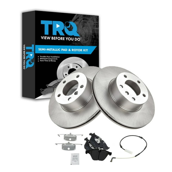 TRQ Front Brake Pad & Rotor Kit Brake Pad Wear Sensor Brake Pads Brake Rotor Semi-Metallic Fits Select 2007-2010 BMW 328i 2009-2010 328i xDrive