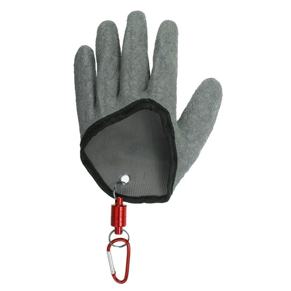 Uxcell Fishing Gloves with Alloy Magnet Release Fisherman Professional Non-Slip Puncture Resistant Gloves, Grey (Left)