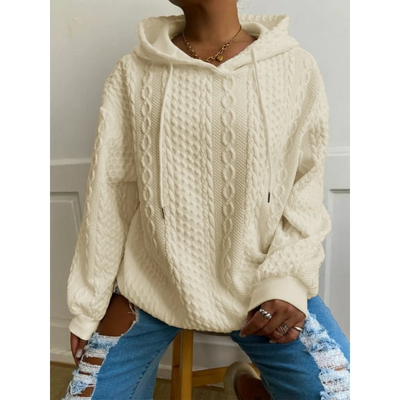Cable Knit Hoodie (XL, Beige)