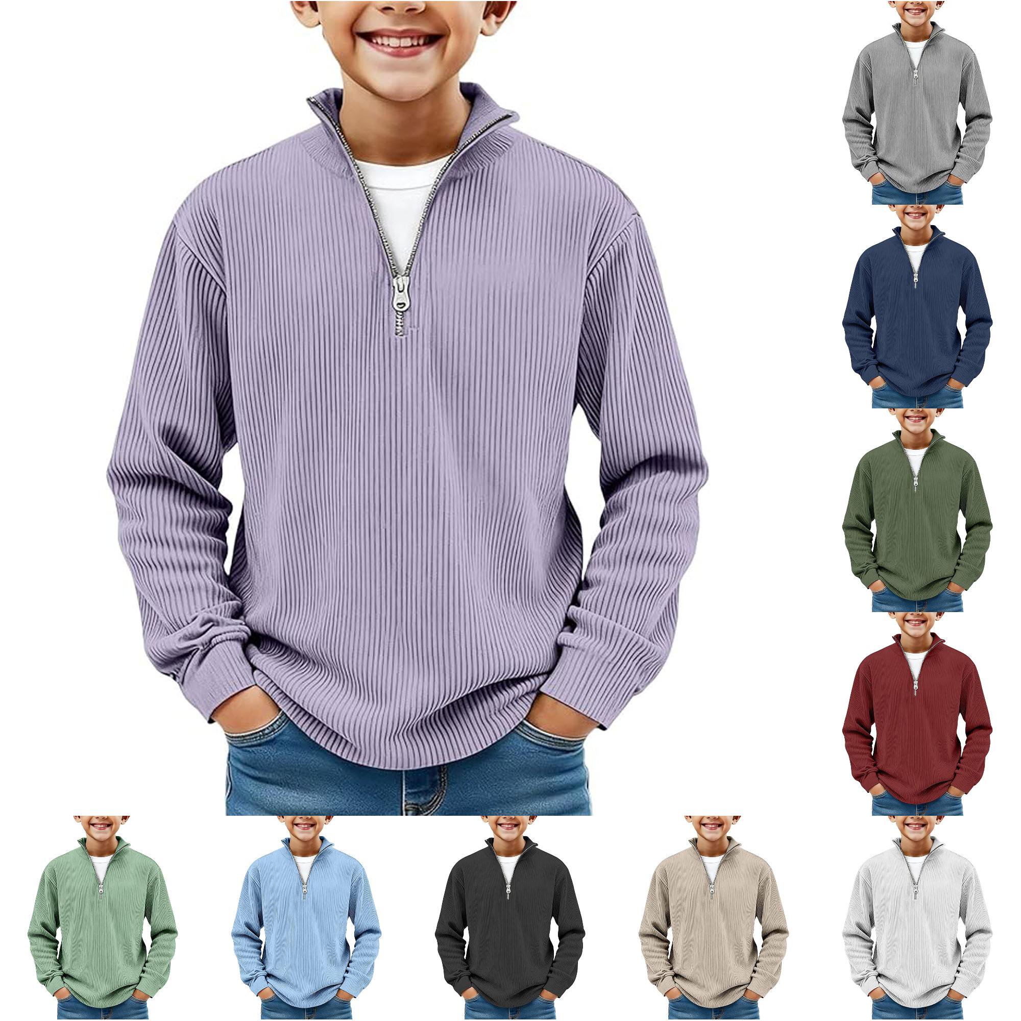 NinXxx Boys Long Sleeve Corduroy Quarter Zip Pullover Sweater Light Purple 3-4 Years