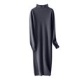 thumbnail image 4 of Dresses For Women Pure Wool Knitted Long Sleeve Half High Collar Dress Over Knee Length Women's Elegant Solid Color Versatile Autumn Winter New Arrival, 4 of 4
