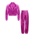 thumbnail image 4 of Doomiva Boys Girls 2Pcs Tracksuit Shiny Metallic Dance Outfits Long Sleeve Jacket with Pants Set Hip Hop Jazz Dance Hot Pink 12, 4 of 7