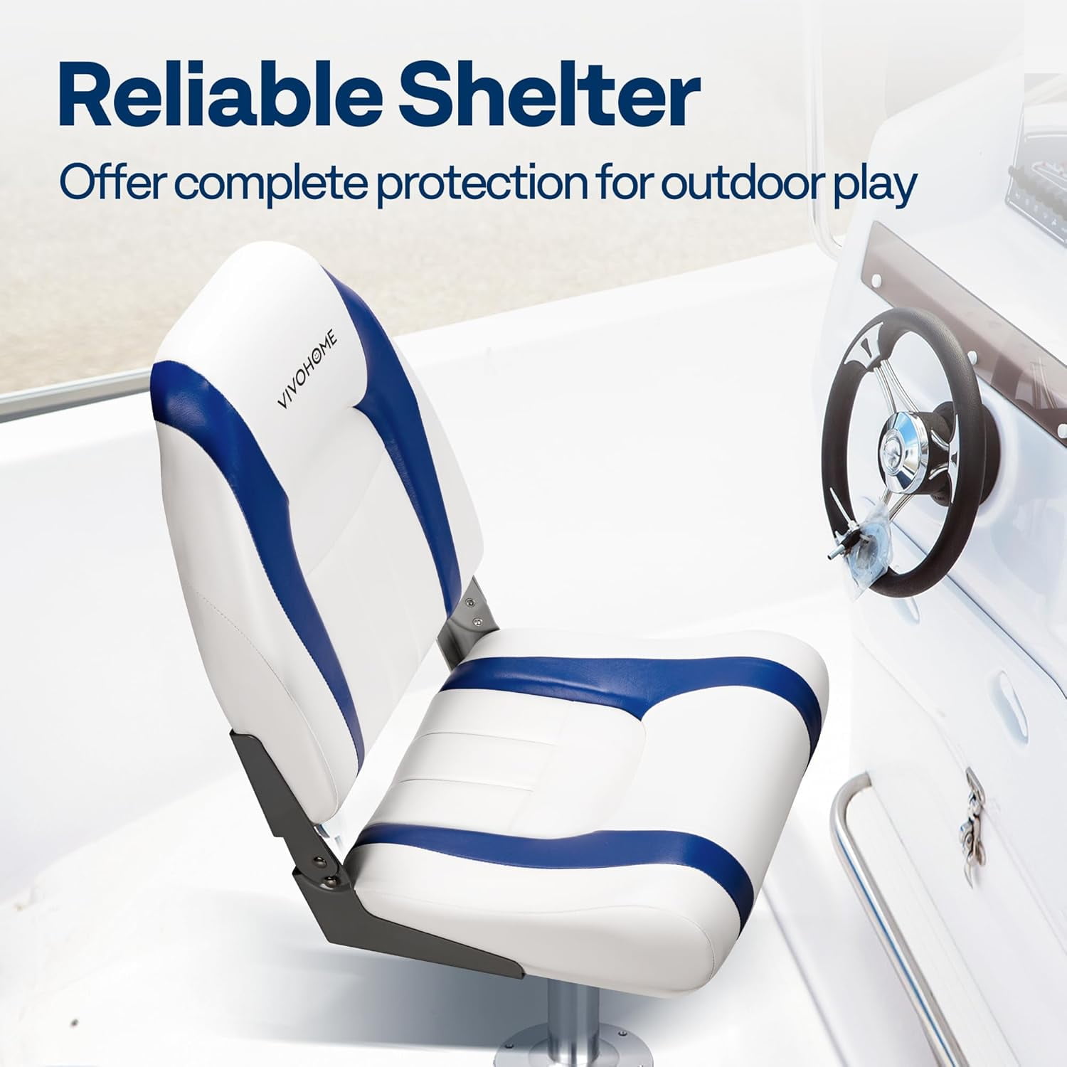 SPECSTAR Folding High Back Boat Seats 2 Pack, Waterproof Boat Captain Chairs, 4 Mounting Screws Included, White and Blue