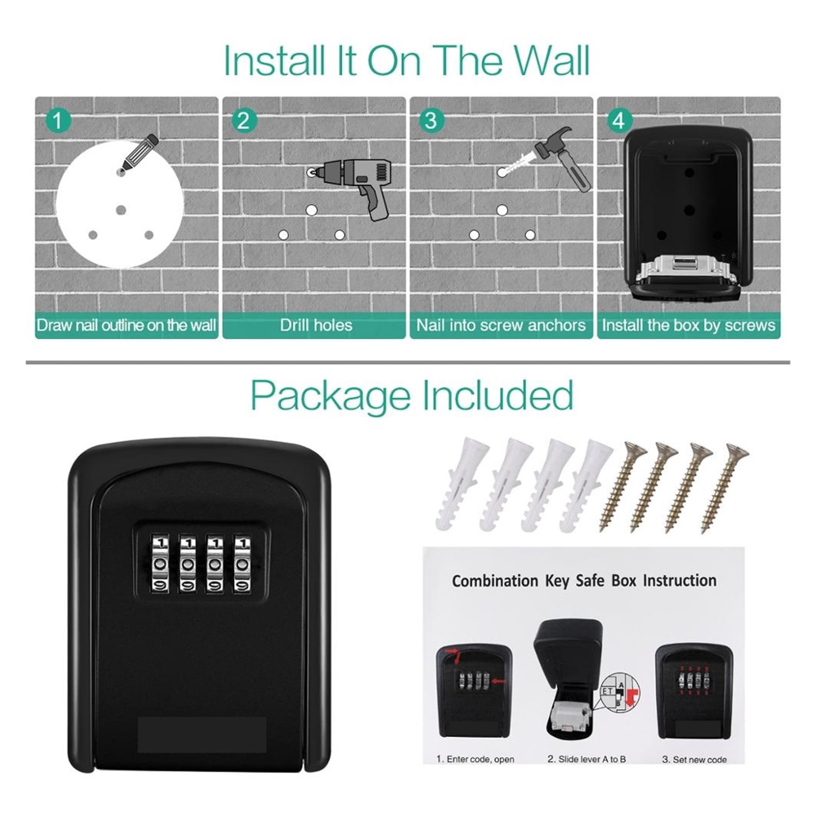 Key Safe Box Outdoor,Password Key Box Decoration Key Code Box Key Storage Lock Box Wall Mounted Password Box Outdoor Key Safe Lock Box ,Security and Anti-Theft
