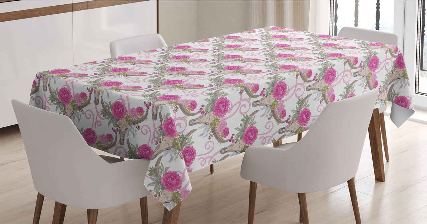 Ambesonne Retro Tablecloth Rectangular Table Cover for Dining Room Kitchen Decor Romantic Rose Blossoms Bouquet Corsage Design on Polka Dot Backdrop Cream Pale Pink Dark Pink 60 X 90 
