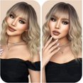 thumbnail image 2 of AmPm 12 Inches Short Straight Blonde Bob Synthetic Hair Wigs with Dark Roots for Women Cosplay Daily Party Use, 2 of 8