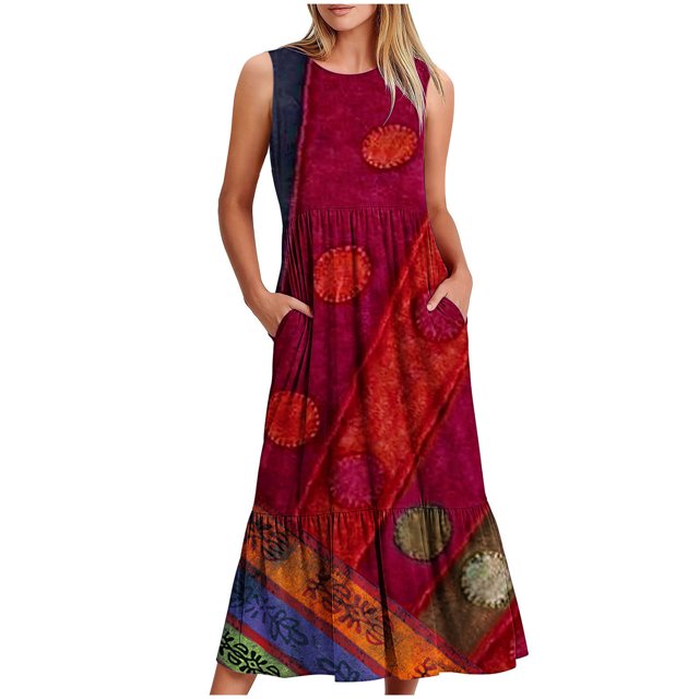 FcBaudy Robe Sans Manches à Col Rond, Robes d'Été pour Femmes, Robes pour Femmes Robe Imprimée Sans Manches à Col Rond pour Femmes