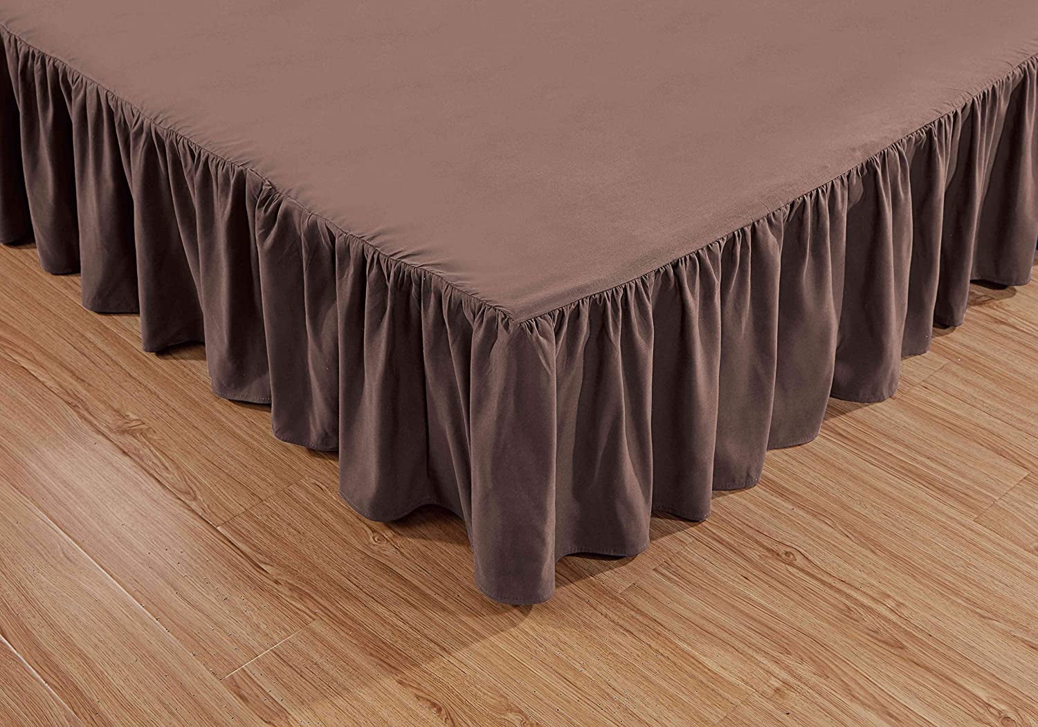 Sheets & Beyond Solid Microfiber 14" Bed Skirt, Queen, Brown