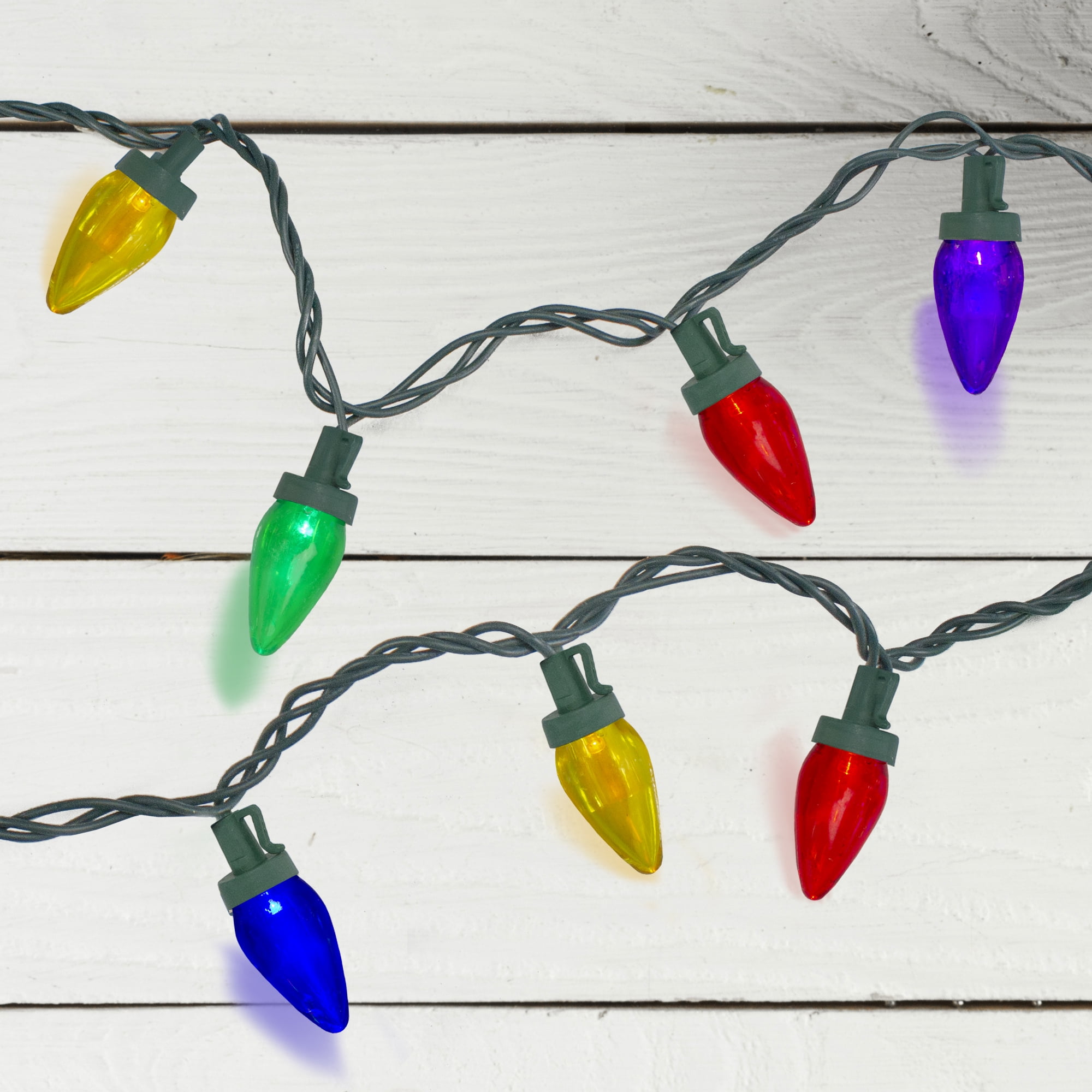 50 Multi-Color LED C7 Mini Christmas Lights, 20.25 ft Green Wire