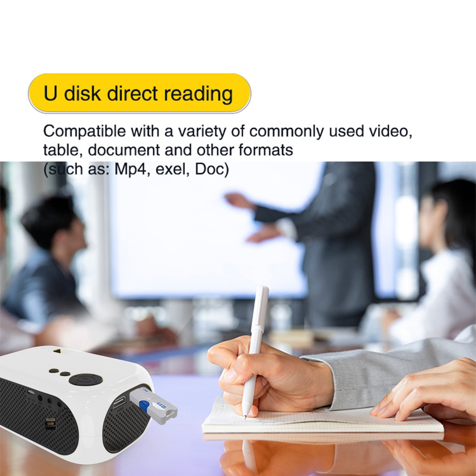Nkmbld Full HD Portable Mini Projector, Household Portable Projector Supports 1080P Synchronize Smartphone Screen by WiFi/USB Cable for Home Entertainment