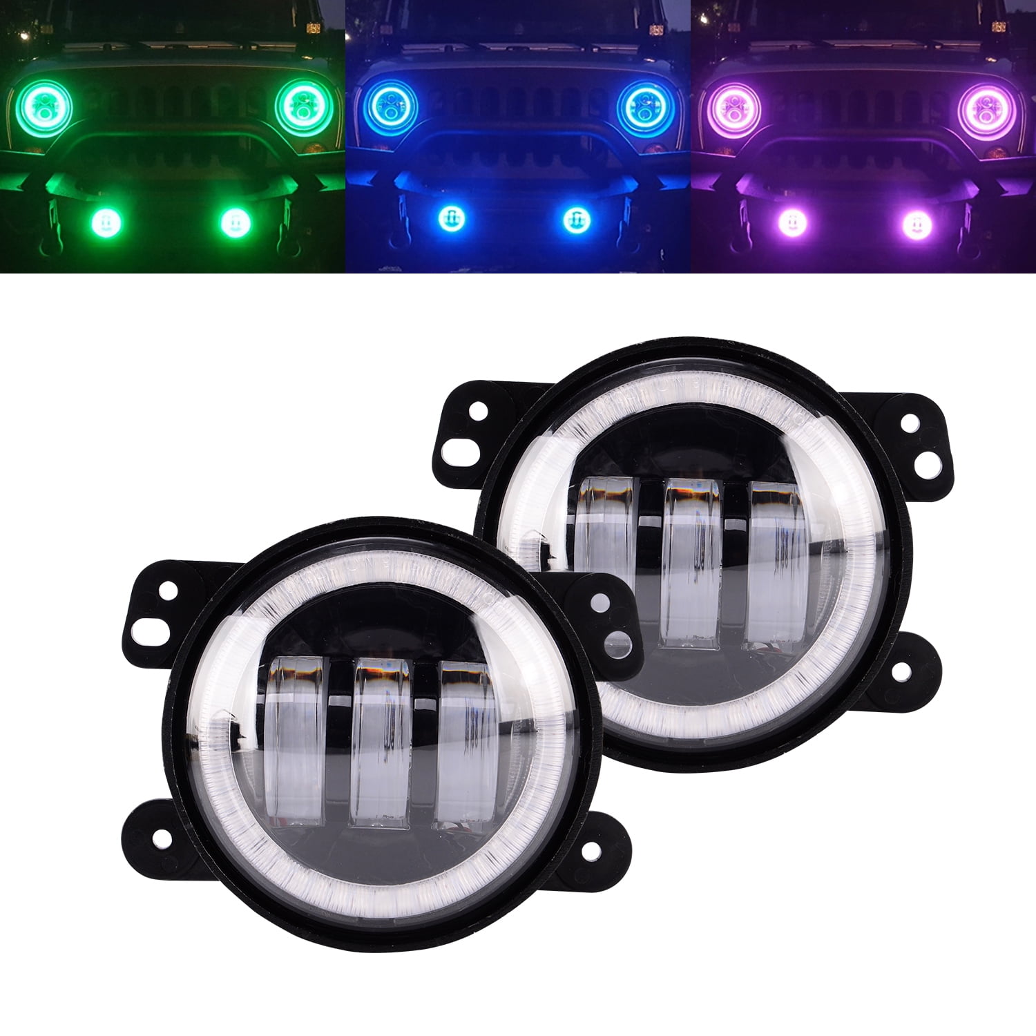 BAOLICY 4 Inch CREE LED Fog Lights with White Halo Ring DRL for 2007-2018 Jeep Wrangler Unlimited JK Driving Off Road Fog Light