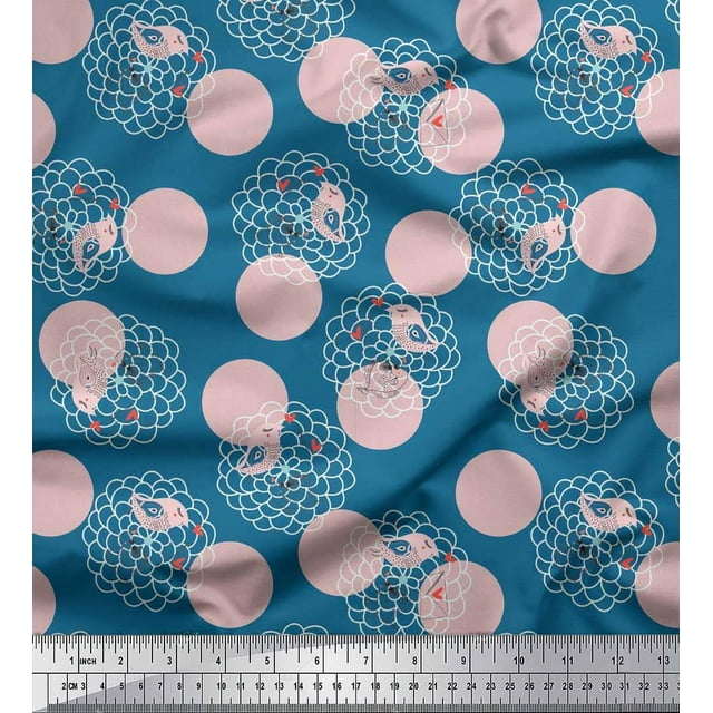 Soimoi Poly Crepe Fabric Dot,Bird & Fish Kids Fabric Prints by Yard 42 Inch Wide