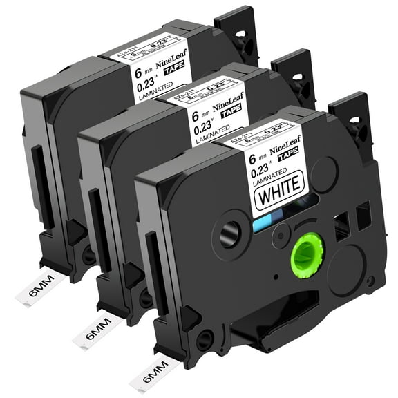 NineLeaf 3 Pack Compatible for Brother P-touch TZe-211 TZe211 TZ-211 TZ211 6mm 1/4'' White Laminated TZe TZ Label Tape 0.23" x 26.2ft