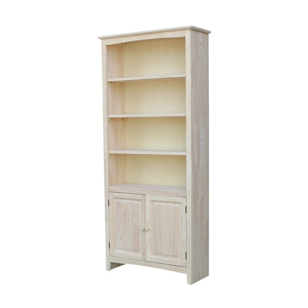 72 inch Shaker Bookcase with Two Lower Doors, Unfinished