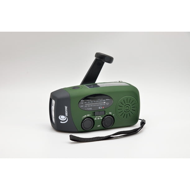 Miniradio de emergencia recargable con energía solar enlatada a mano con función de iluminación