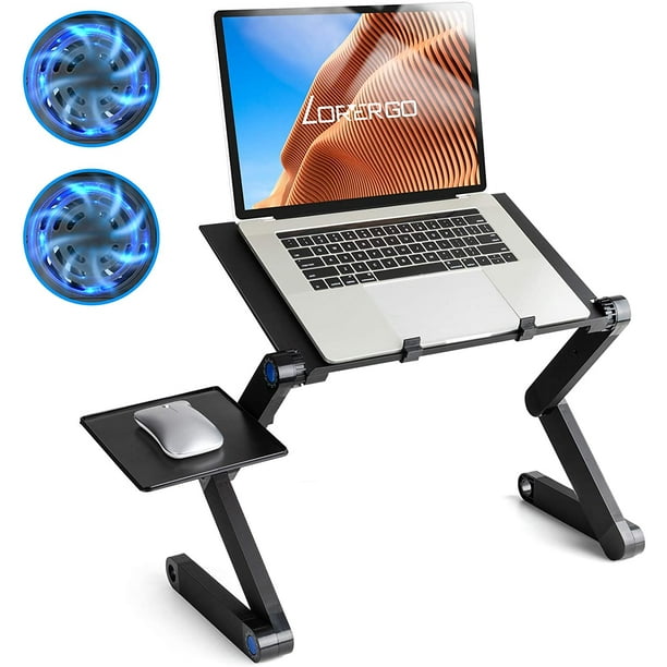 LORYERGO Adjustable Laptop Desk with Cushion, Mouse Pad & Cellphone Slot -  Laptop Stand for Bed & Couch, Riser for Home & Office