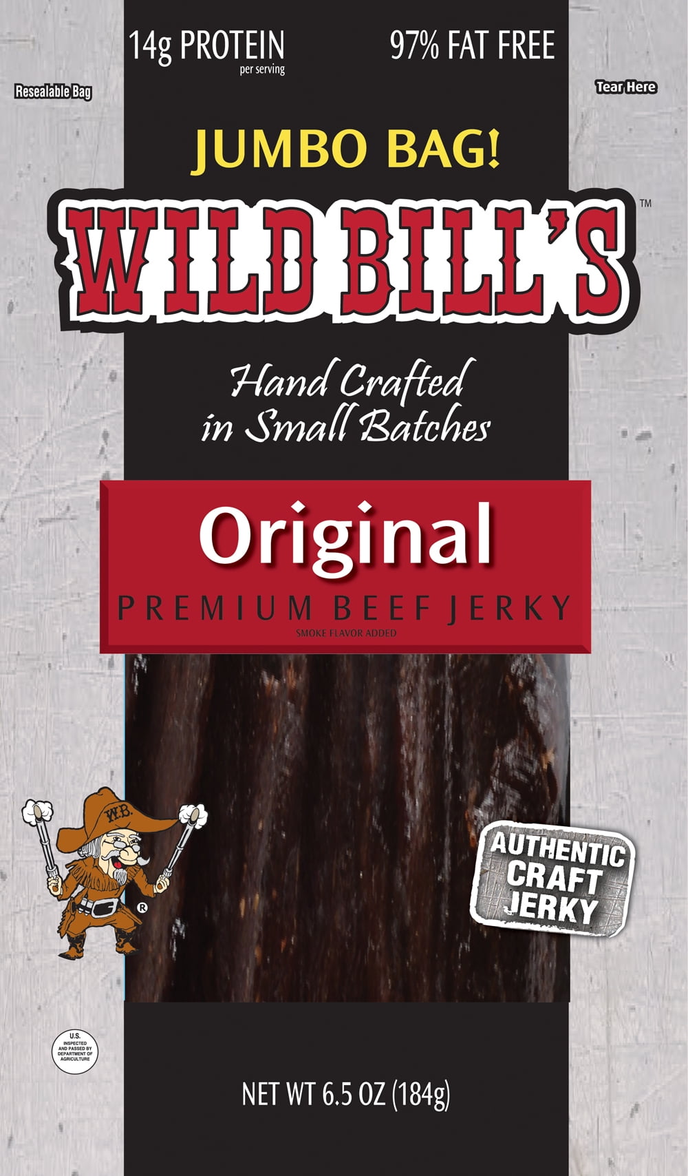 Wild Bill's Original Hickory Beef Jerky 6.5oz Packs - 3 Packs