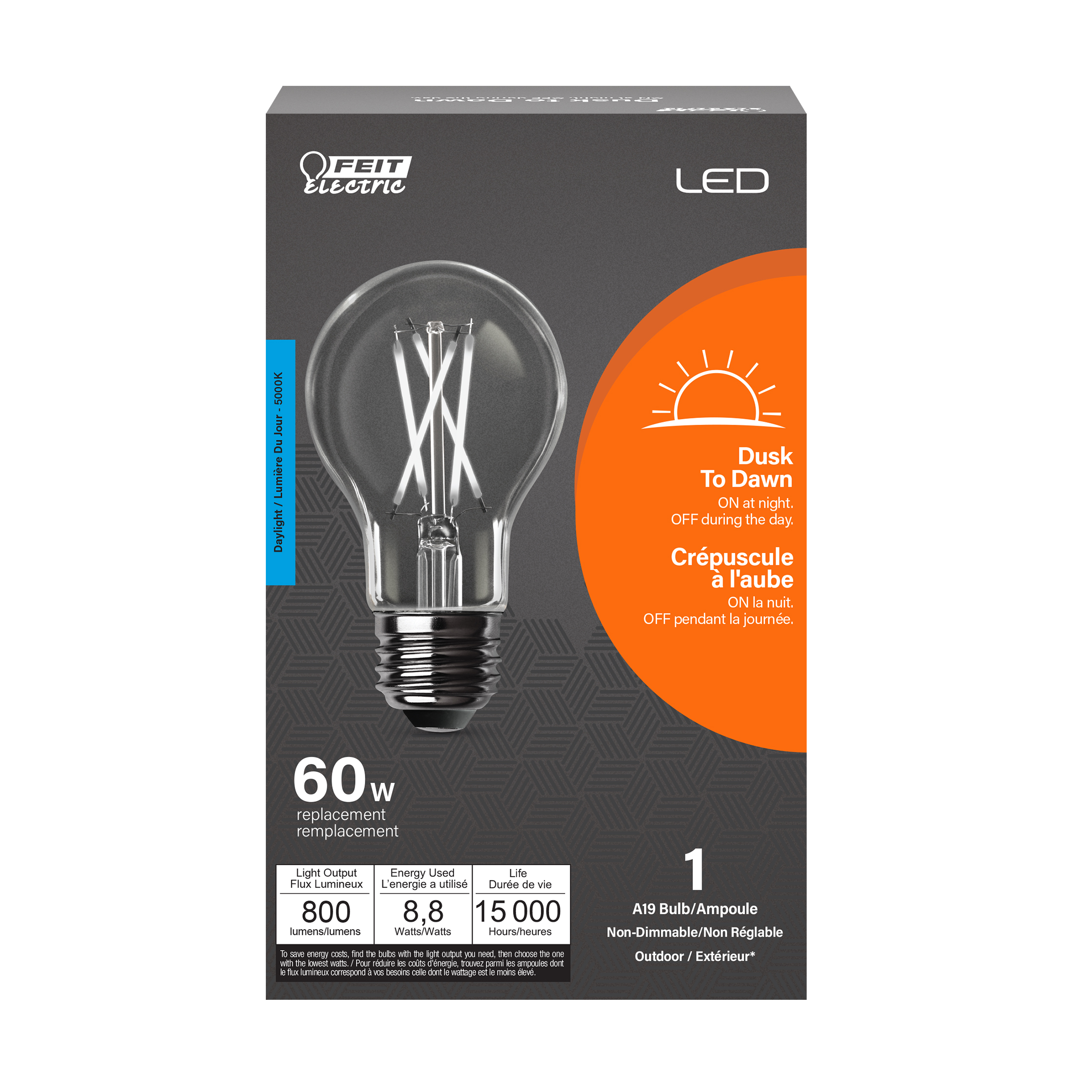 Feit Electric Intellibulb LED 8.8W (60W Eq) Daylight Dusk to Dawn Light Bulb, A19, E26 Med Base, Dim - image 2 of 7