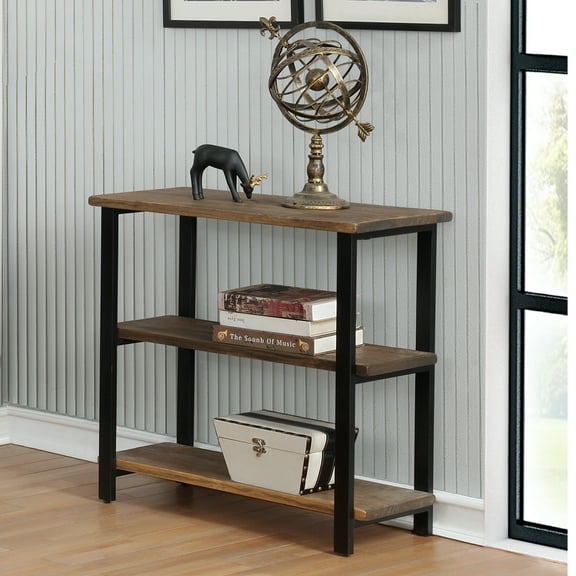 Alaterre Furniture Pomona 31"H 2-Shelf Metal and Solid Wood Under-Window Bookcase