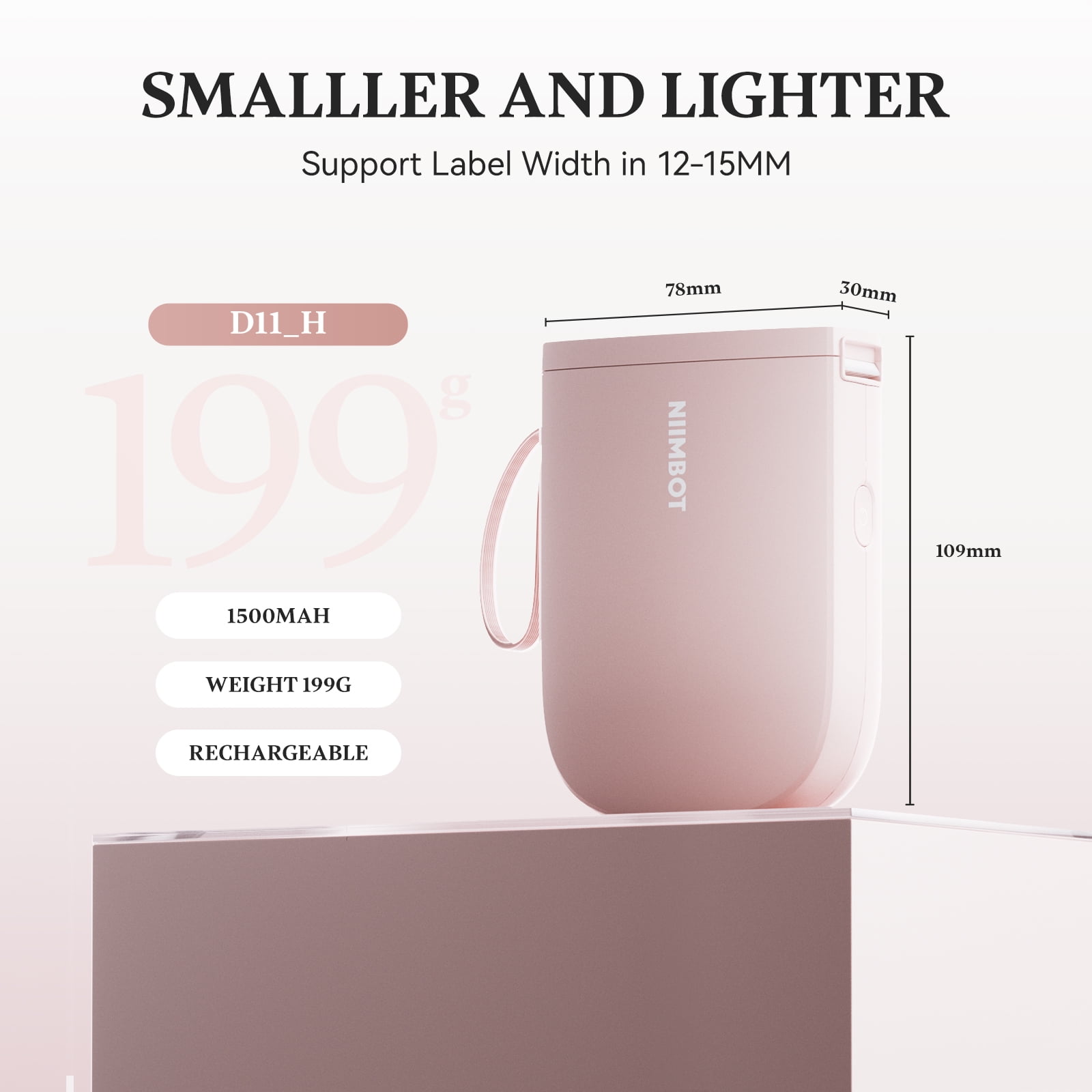 NIIMBOT D11 Upgraded HD 300 dpi Label Maker Mini Bluetooth Wireless Label Printer Inkless Labeler Rechargeable（Pink)