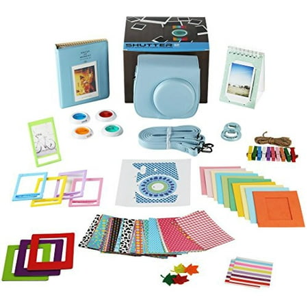 Blue Candy Camera Case - Fujifilm Mini 9 Camera Accessories Bundle, Fujifilm Instax Mini 9, BLUE 14 Piece Kit Set Includes: 1 Case, 2 Album, 4 Filters, Selfie lens, Frame, Magnet Frame, 60 stickers, Hanging Frame + Gift Box