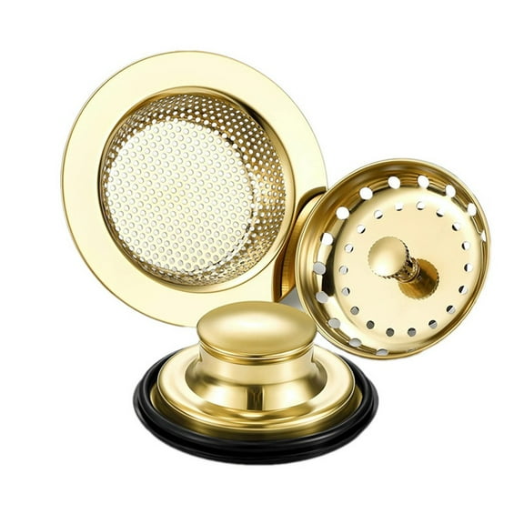 Wuweikeji 3Pcs Stainless Steel Gold Kitchen Sink Drain Strainer Stopper Sink Basket Kit,Plumbing Tools