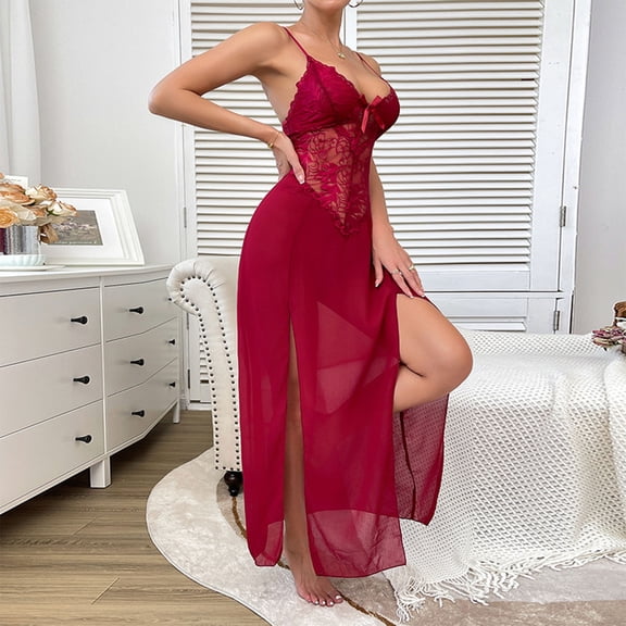 uublik Pajama Mesh Set For Women Valentine's Day Night Gowns Soft Loungewear Sleepwear Wine