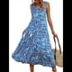 thumbnail image 2 of Vestido de Verano para Mujer, Sin Mangas, Bohemio, Floral, con Escote en V, Lazo Frontal, Flecos y Fluido Azul S, 2 of 8