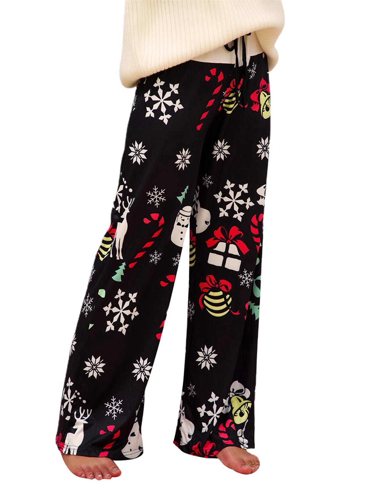 CUE AIR Soft Stretch Christmas Print Pajama Pants for Women Casual Wide ...