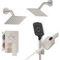 thumbnail image 4 of Bathtub Shower Faucet Set Brushed Gold Push Button Diverter Shower System for people with in Hand Shower  Dual Shower Head with handheld Wall Mount valve trim kit (cartridge Included), 4 of 6