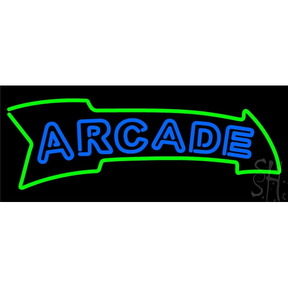 Blue Double Stroke Arcade LED Neon Sign 10 x 24 - inches, Black Square Cut Acrylic Backing, with Dimmer - Bright and Premium built indoor LED Neon Sign for wall dcor, arcarde, and storefront.