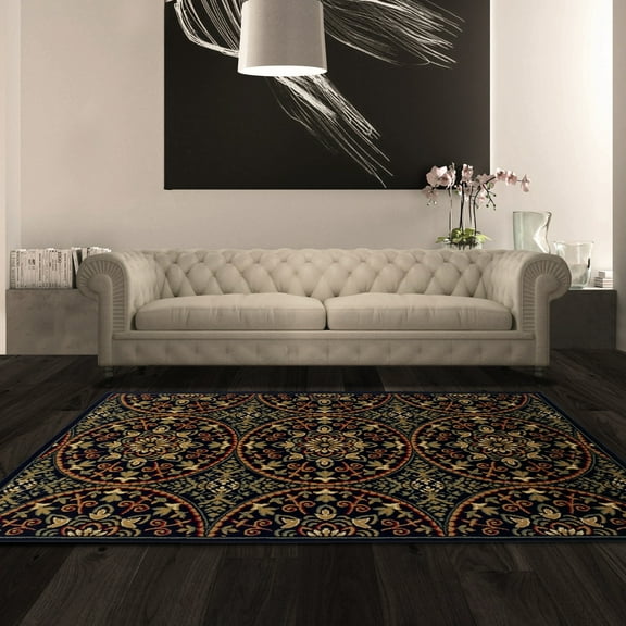 Abstract Geometric Medallion Floral Power-Loomed Indoor Area Rug, Midnight Blue, 8' x 10'