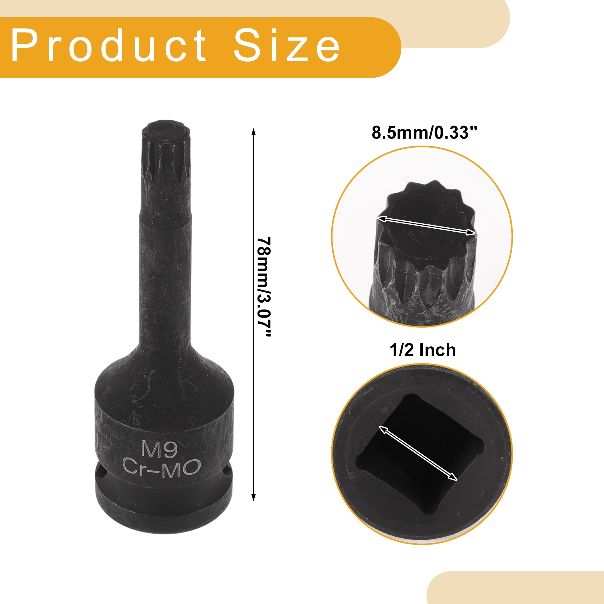 Unique Bargains 1 Pc 12 Point Impact Socket for Car Motorcycle Repair CR-MO Black