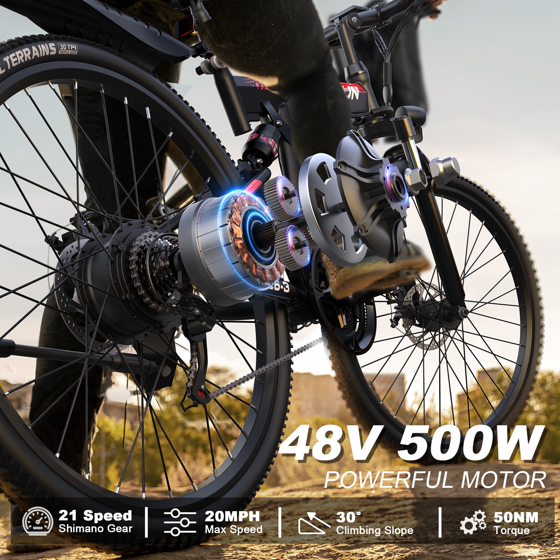 VARUN Electric Bike for Adults, 26" Foldable E-Bike with Peak 750W Motor, 48V 374.4Wh Removable Battery, Up To 20+MPH 50 Miles, 21-Speed Gears, Full Suspension System, Folding Electric Mountain Bike