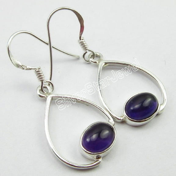 SilverStarJewel 925 Sterling Silver Beautiful Amethyst Latest Style Dangle Earrings 1.3 Inch