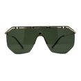 thumbnail image 1 of Mens Luxury Flat Top Shield Robotic Mob Metal Rim Sunglasses Gold Green, 1 of 4