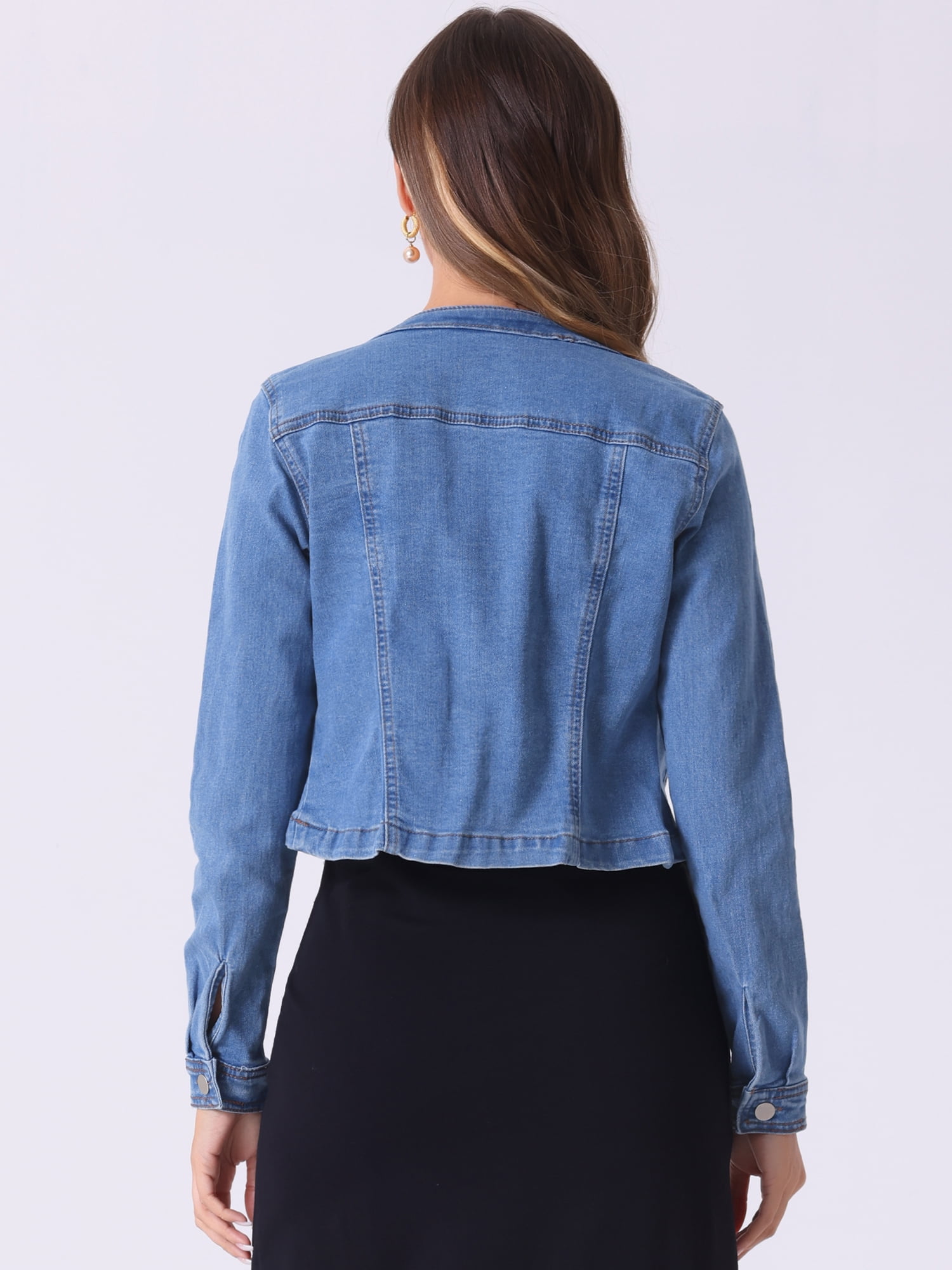 DARING DIVA Women's Collarless Button Down Long Sleeve Denim Jacket XL Light Blue