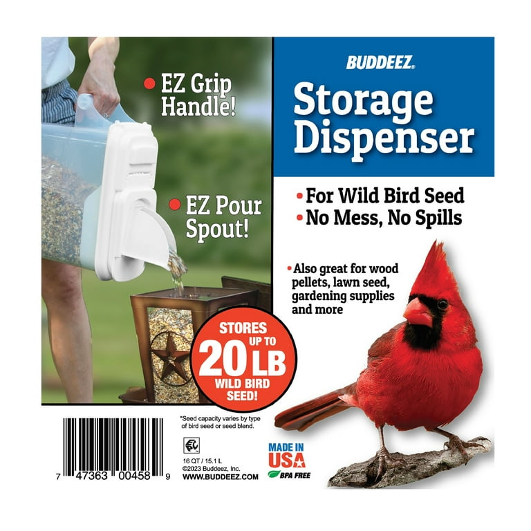 Buddeez 8 Qt and 3.5 Qt Wild or Pet Bird Seed Dispenser Set (Set of 2  Containers with Lids) 